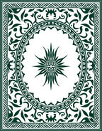 Dark Green Sunburst Medallion Border Rug