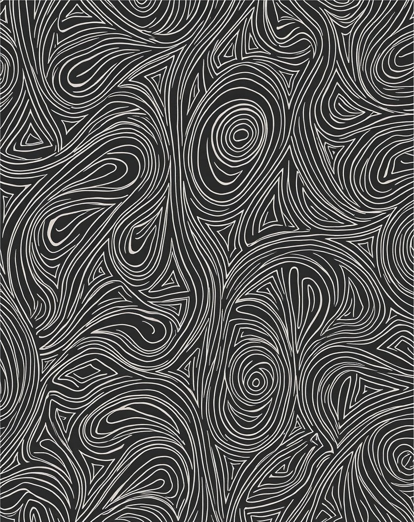 Monochrome Swirl Outline Abstract Rug