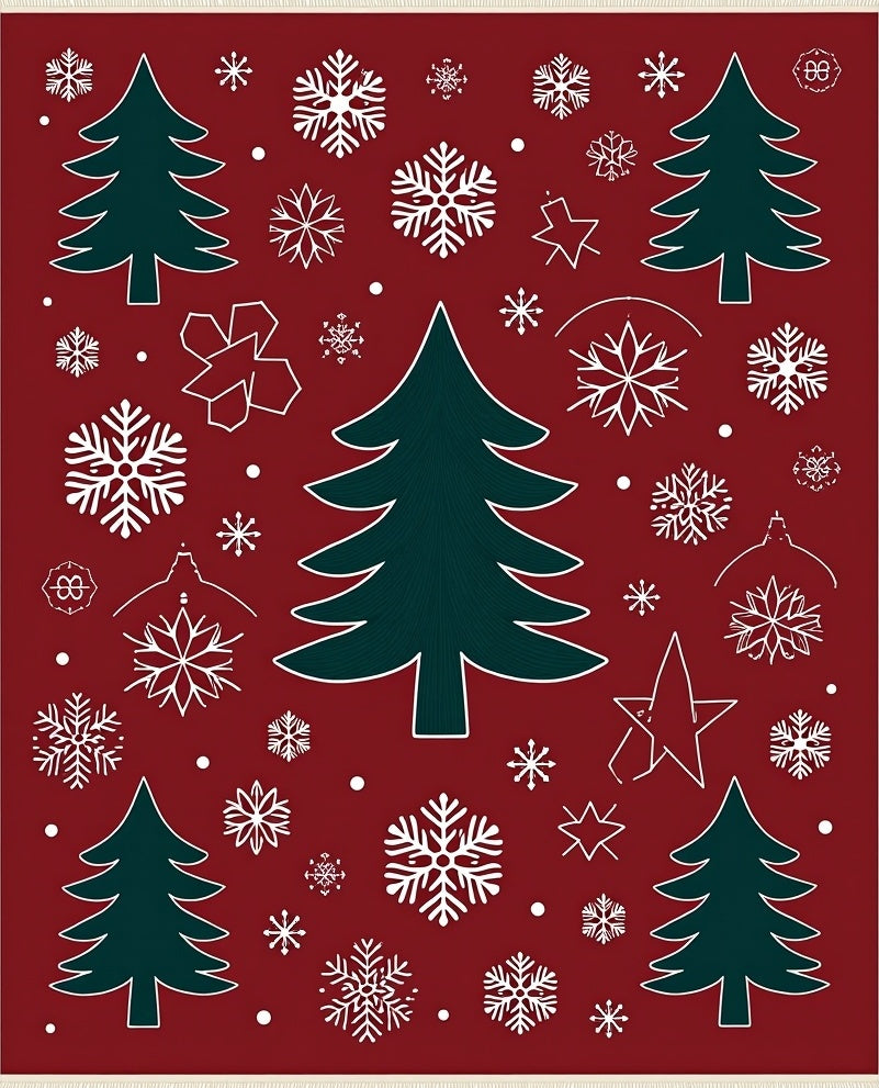 Festive Green Trees Snowflake Collection Rug