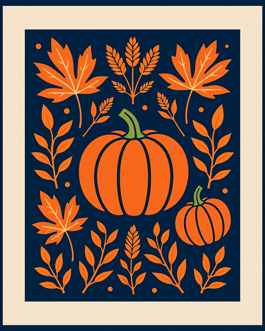 Orange Pumpkin Maple Leaf Harvest Assemblage Rug