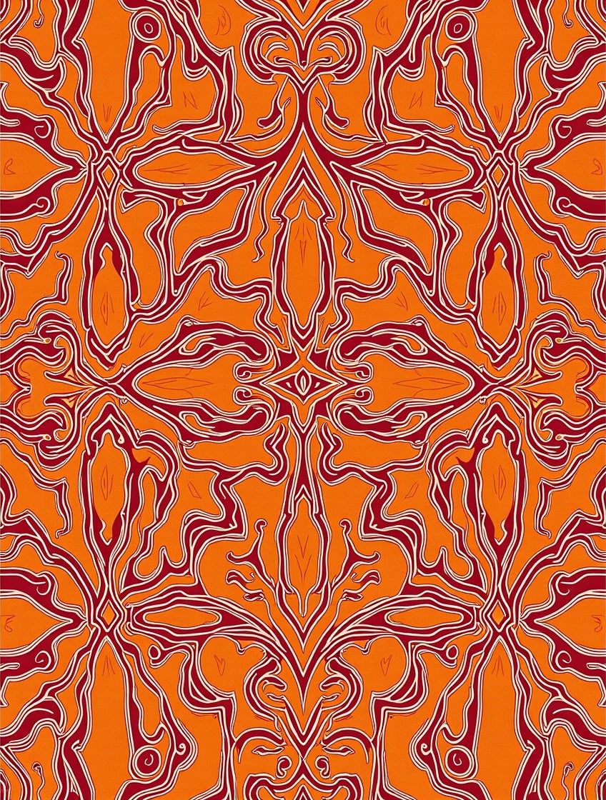 Orange Red Swirling Abstract Medallion Rug