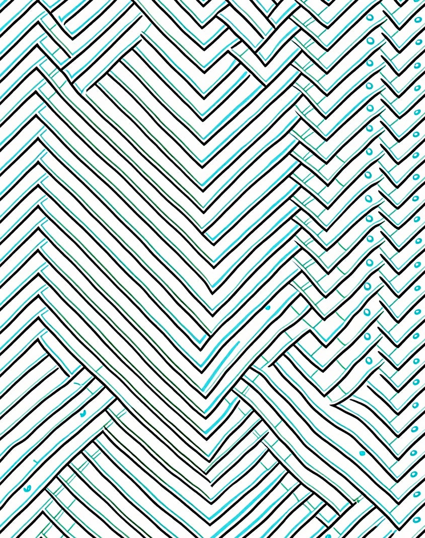 Interlocking Chevron Teal and Black Lines Rug