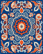 Bold Indigo Orange Medallion Kaleido Rug