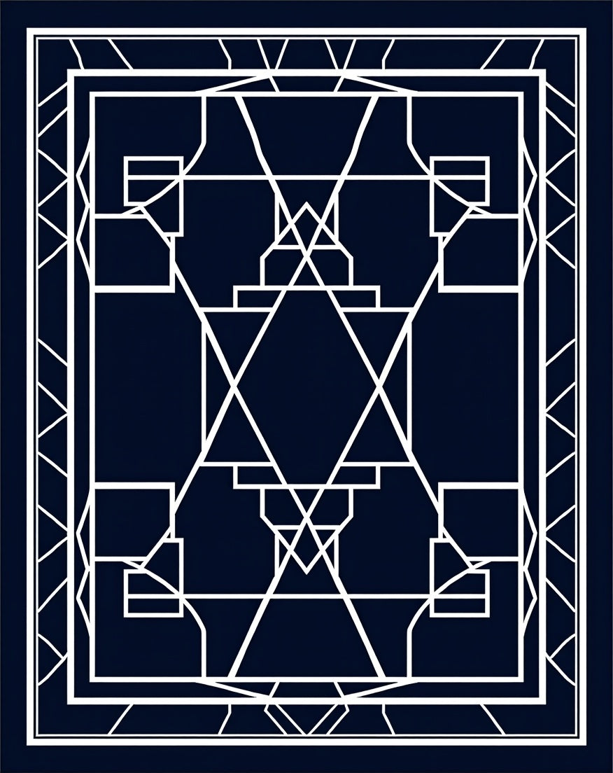 Deep Navy Geometric Architectural Overlay Rug