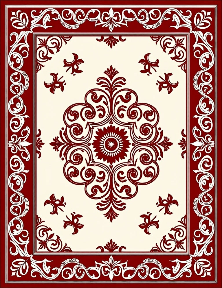 Deep Red Baroque Central Bloom Rug