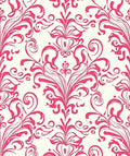 Deep Pink Floral Damask Swirl Rug