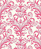 Deep Pink Floral Damask Swirl Rug