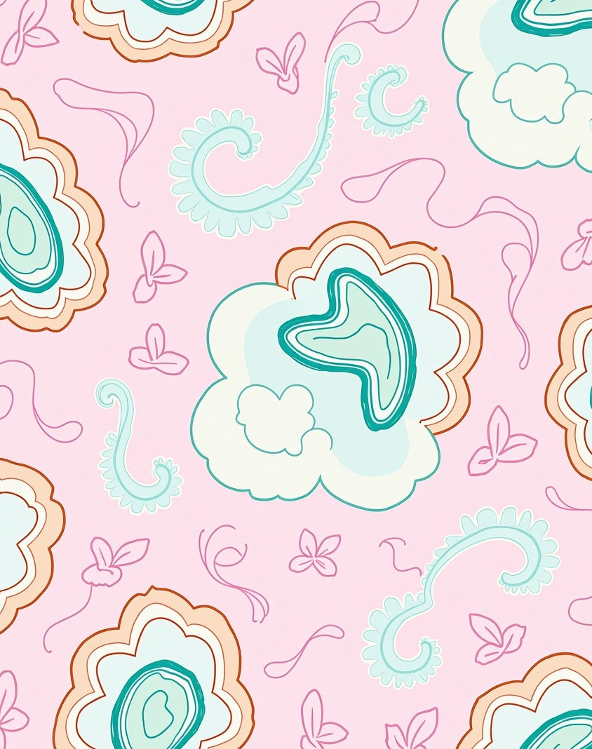 Pink Teal Floral Swirl Scatter Rug