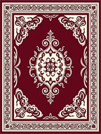 Burgundy Cream Scrollwork Medallion Rug