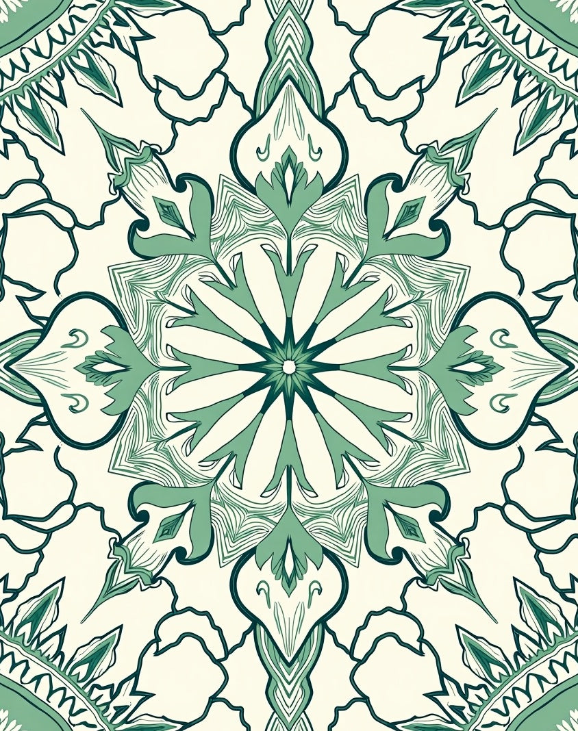 Green Floral Medallion Mandala Rug