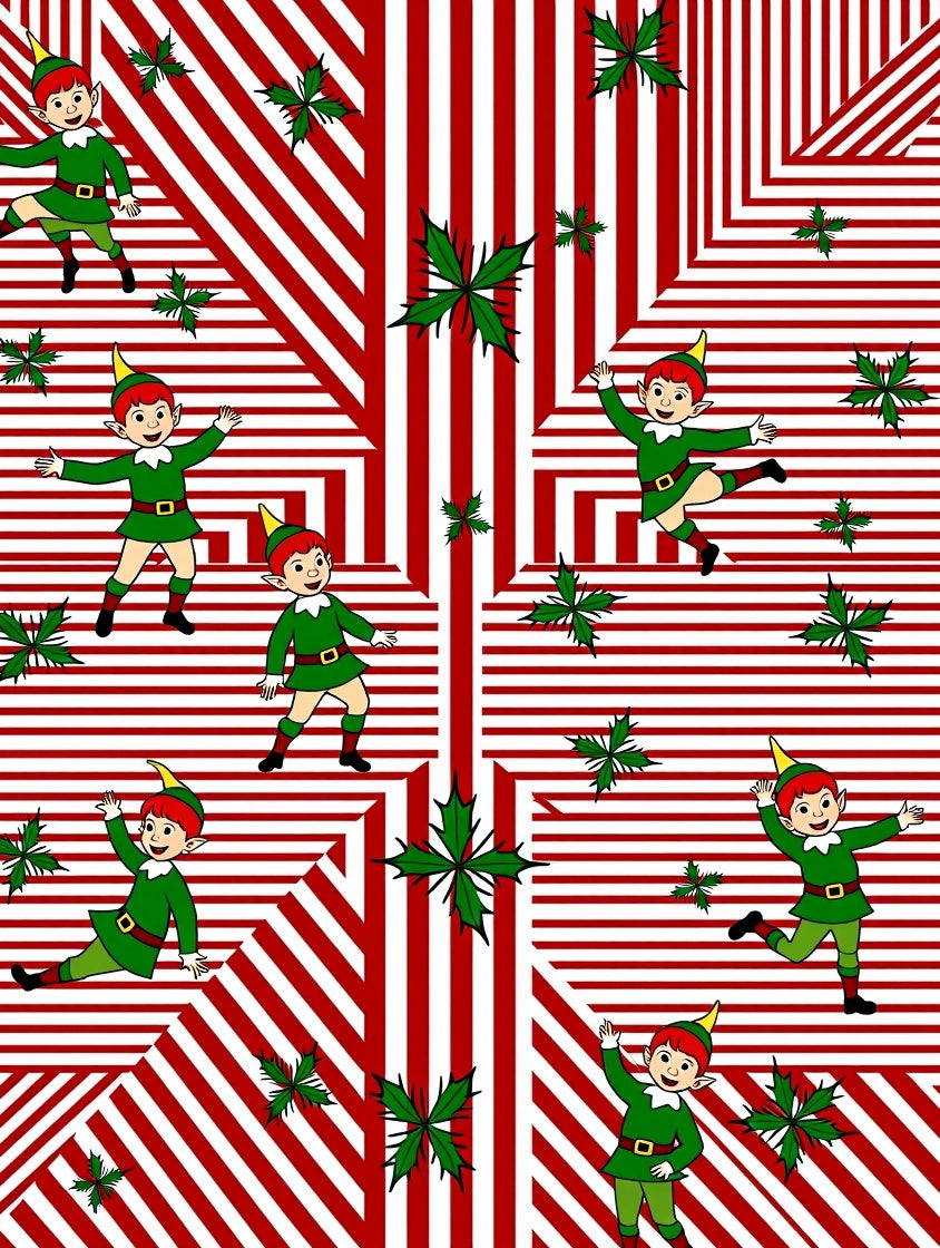 Christmas Elf Red White Stripe Holly Rug