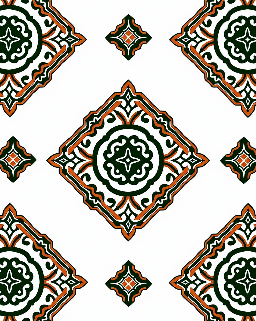Emerald Orange Filigree Diamond Medallion Rug