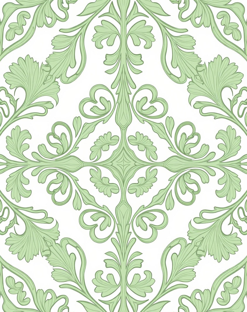 Pale Green Floral Vine Artwork Rug