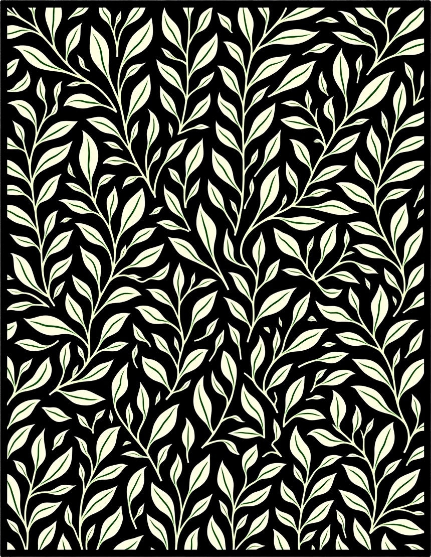 Black Cream Botanical Vine Repeating Rug