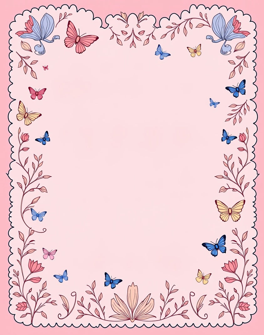 Delicate Butterfly Garden Floral Border Rug