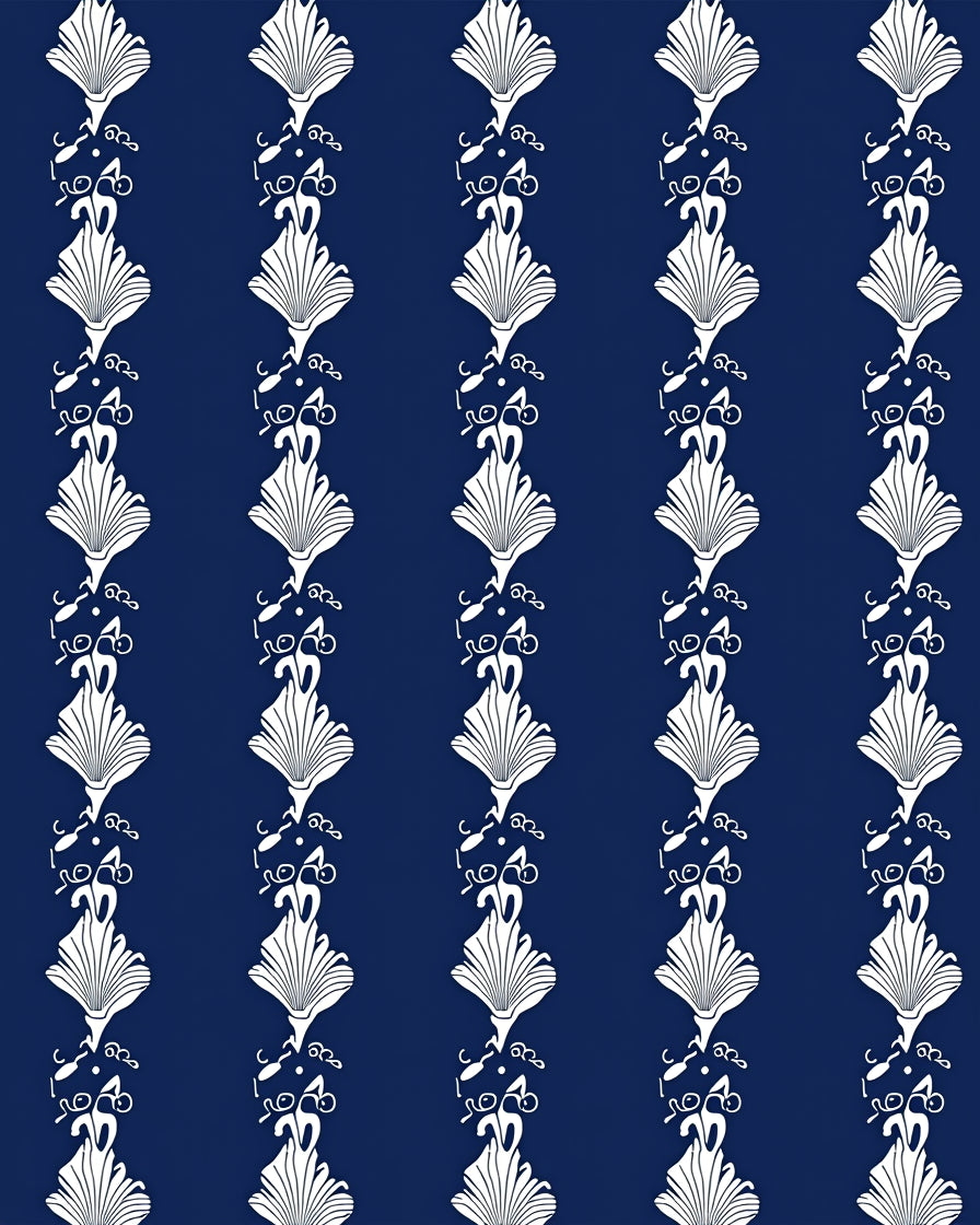 Classic Navy White Shell Flourish Stripe Rug