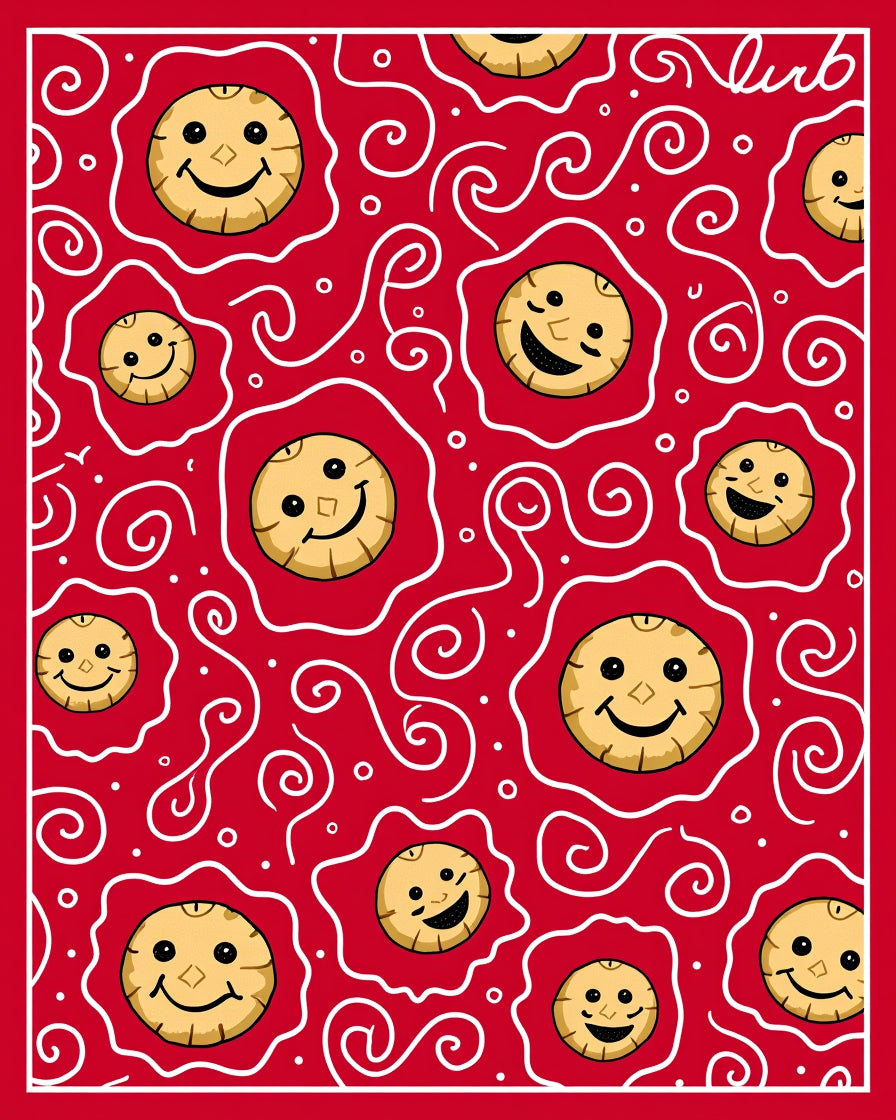 Cheerful Red Smiley Face Swirl Rug