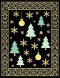 Festive Christmas Trees Snowflakes Baubles Border Rug