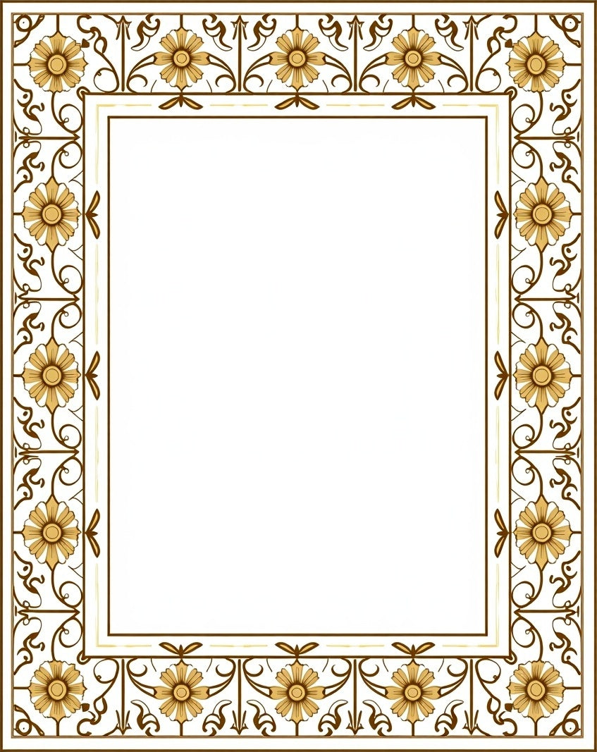 Ornate Golden Floral Vine Border Rug