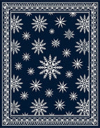 Deep Blue White Snowflake Scatter Border Rug