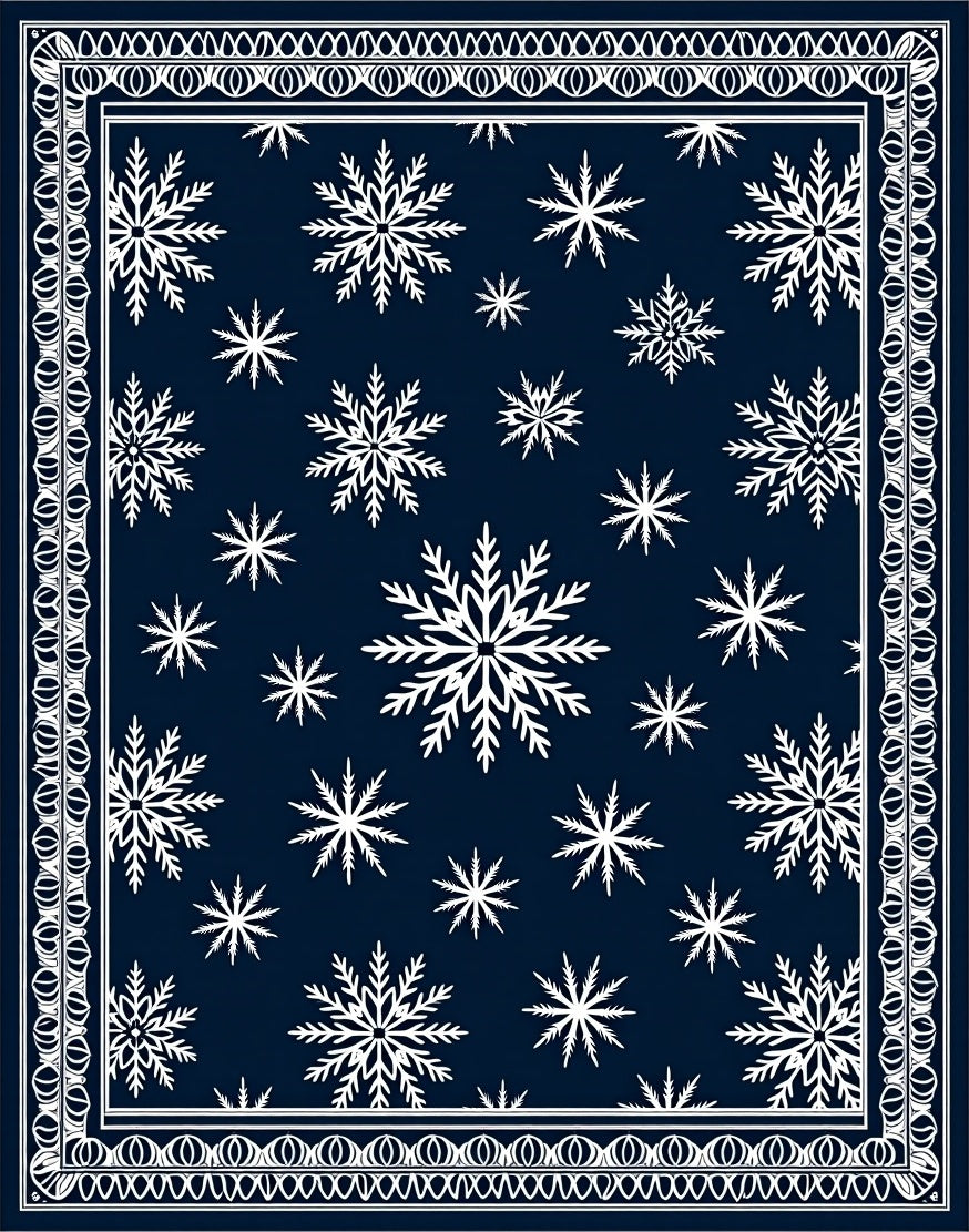 Deep Blue White Snowflake Scatter Border Rug