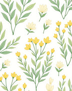 Delicate Yellow Flower Green Leaf Branch Rug