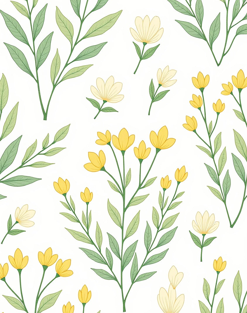 Delicate Yellow Flower Green Leaf Branch Rug