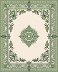 Sage Green Floral Medallion Border Rug