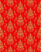 Golden Pine Tree Holiday Red Rug