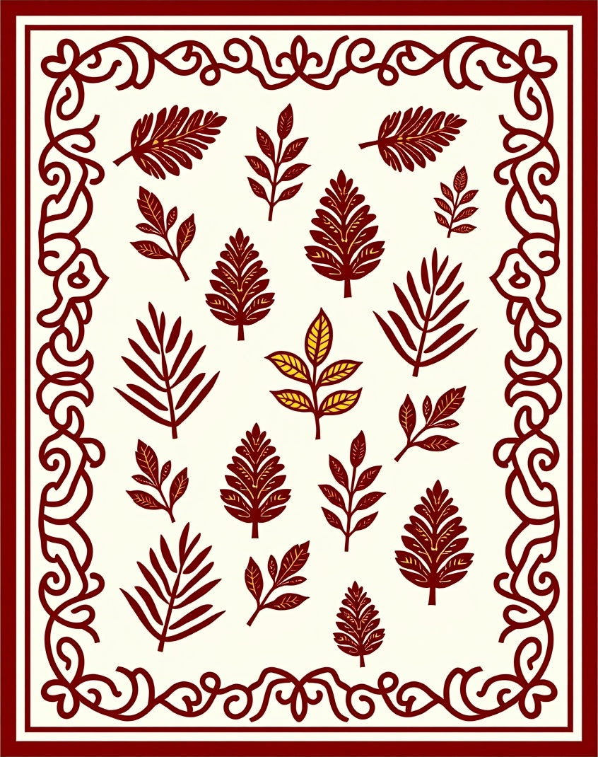 Crimson Foliage Medallion Border Rug