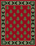 Crimson Green Fir Tree Floral Border Rug