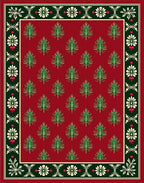 Crimson Green Fir Tree Floral Border Rug