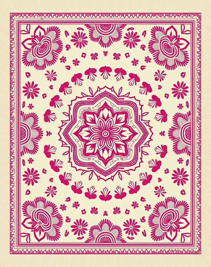 Radiant Pink Mandala Floral Cream Rug
