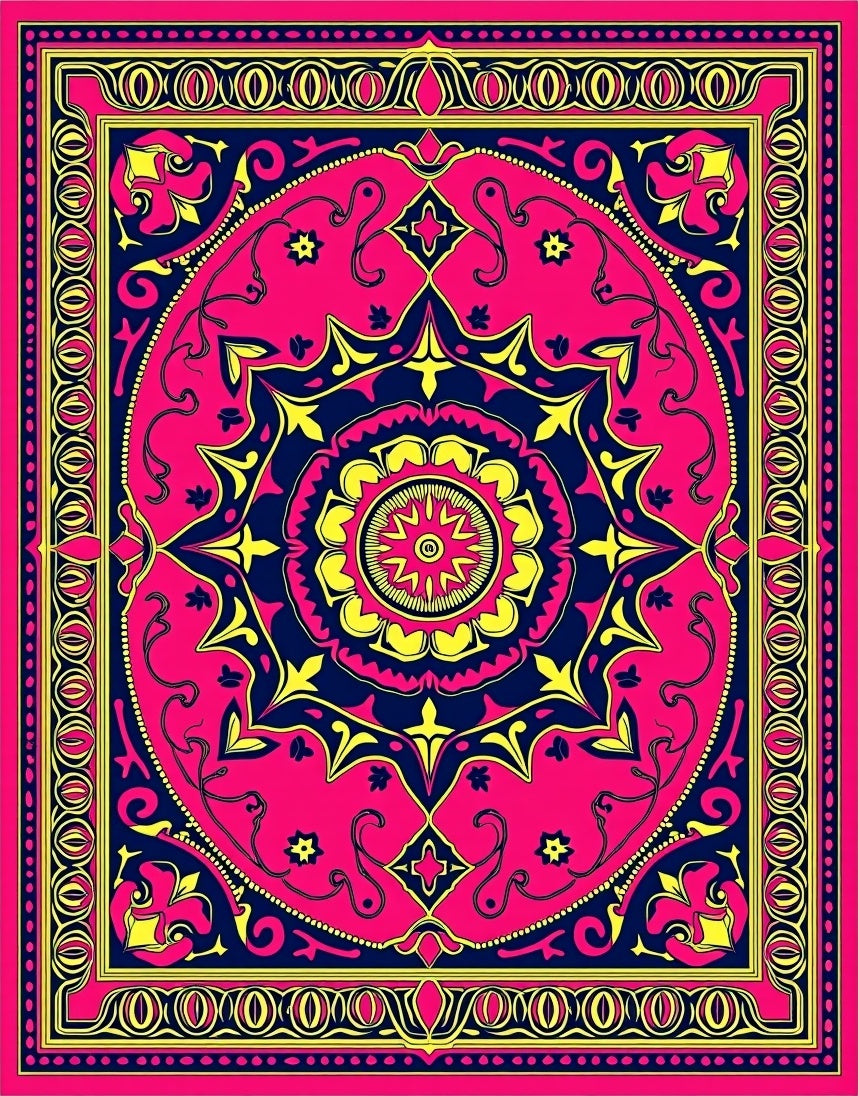 Vibrant Pink Geometric Star Burst Rug