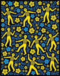 Yellow Figures Blue Yellow Floral Black Rug