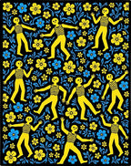 Yellow Figures Blue Yellow Floral Black Rug