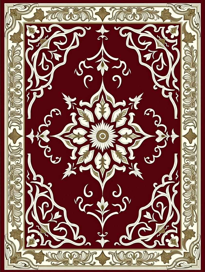 Crimson White Gold Floral Medallion Rug