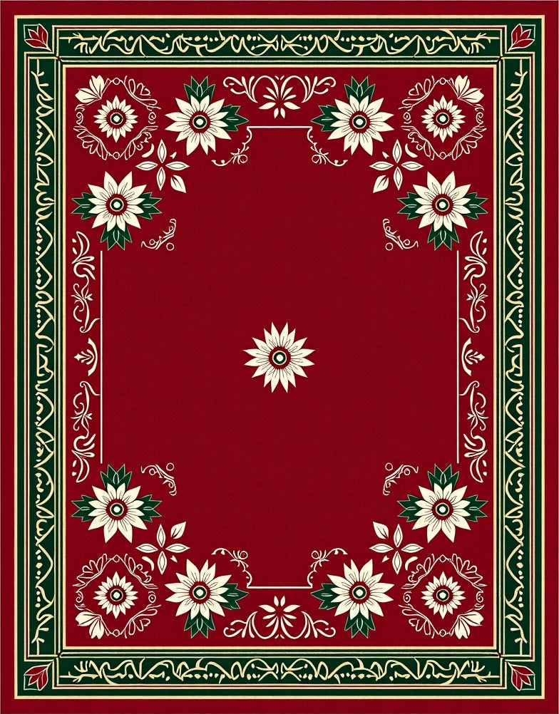Rich Crimson White Floral Border Rug