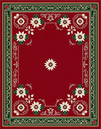 Rich Crimson White Floral Border Rug