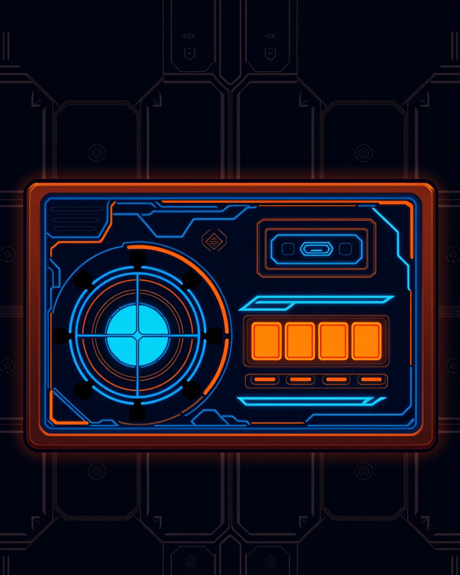 Futuristic Orange Blue Tech Display Rug