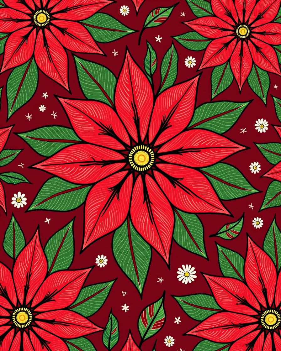 Bold Red Poinsettia Floral Garden Rug
