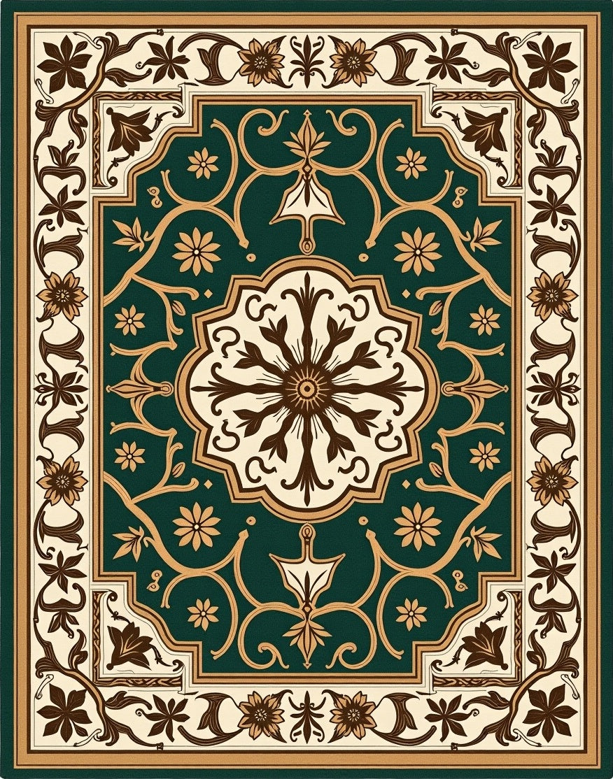 Victorian Emerald Floral Medallion Rug