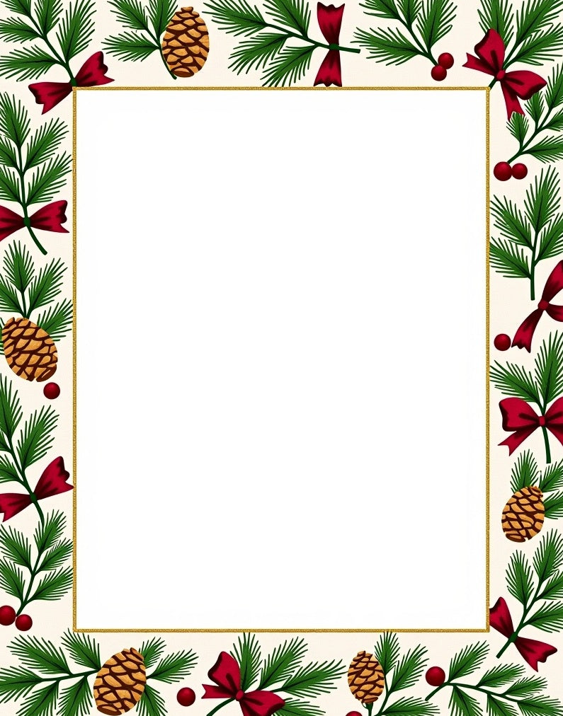 Festive Evergreen Pinecone Bow Border Rug
