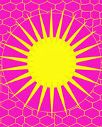 Vibrant Yellow Sunburst Hexagonal Rug