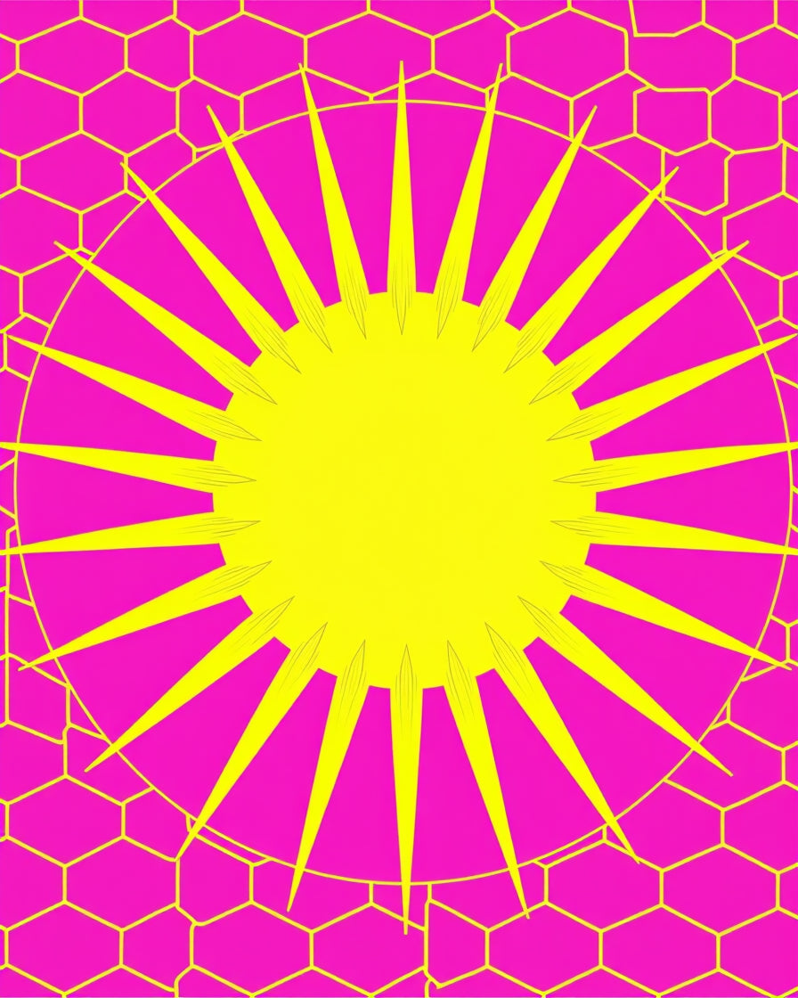Vibrant Yellow Sunburst Hexagonal Rug