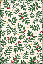 Cream Green Berry Branch Starburst Rug