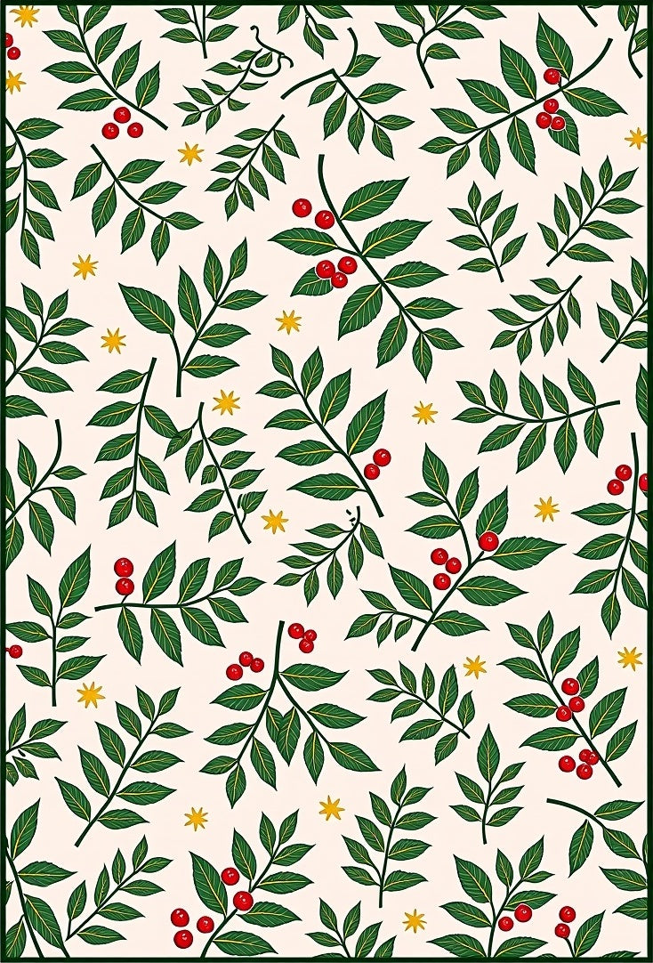 Cream Green Berry Branch Starburst Rug