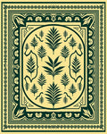 Dark Green Fern Botanical Border Rug