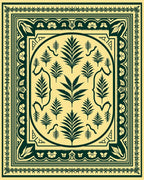 Dark Green Fern Botanical Border Rug