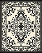 Classic Cream Black Floral Scroll Medallion Rug